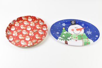 2 Christmas Holiday Serving Trays