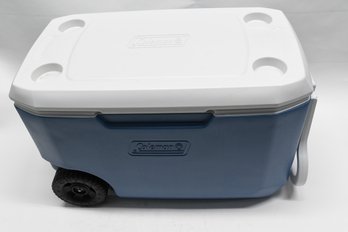 Coleman Lakeside Blue Hard Chest Wheeled Cooler Backyard Camping Beach Tailgate Cup Holders