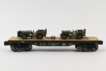 Menards O Gauge Army Model Train Car W/ 2 Jeeps SKU: 279-3380