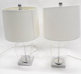 Pair Of Squared Glass Table Lamps With Shades