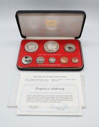 1982 Papua New Guinea 8 Coin Franklin Mint Proof Set W/ COA Silver Coins - Less Than 300 Minted!