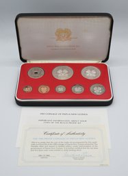 1983 Papua New Guinea 8 Coin Franklin Mint Proof Set W/ COA Silver Coins
