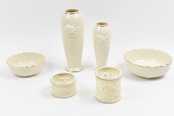 Lenox Collection Rose Bloosm Bowl Tea Light Candle Holdervotive & 2 Vase