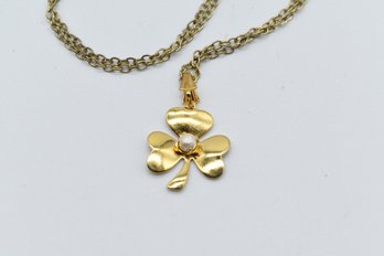 Gold Toned Clover Necklace W/ Center Gemstone 18' Chain
