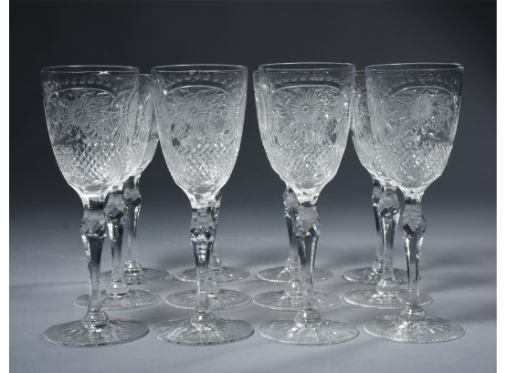 12 Fine Vintage Cut Crystal White Wine Glasses