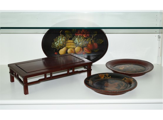 Three Lacquered Trays And A Small Chinese Low Table