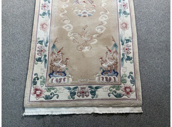Chinese Scatter Rug:  Ivory, Green And Pink