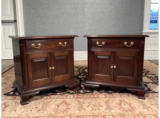 Pair Of L. & J.G. Stickley Mahogany Chippendale Style Bedside Stands