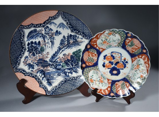 Two Imari Chargers, One A Signed Scenic Example