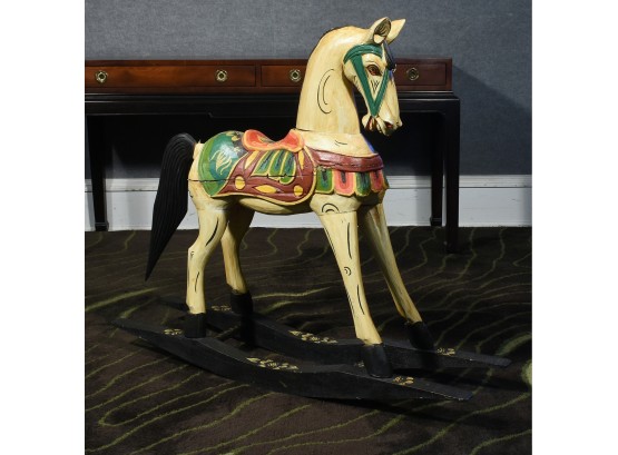 Contemporary Carved And Painted Wood Hobby Rocking Horse