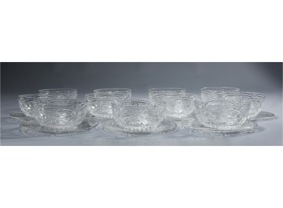 11 Fine Vintage Cut Crystal Berry Bowls And 11 Matching Plates