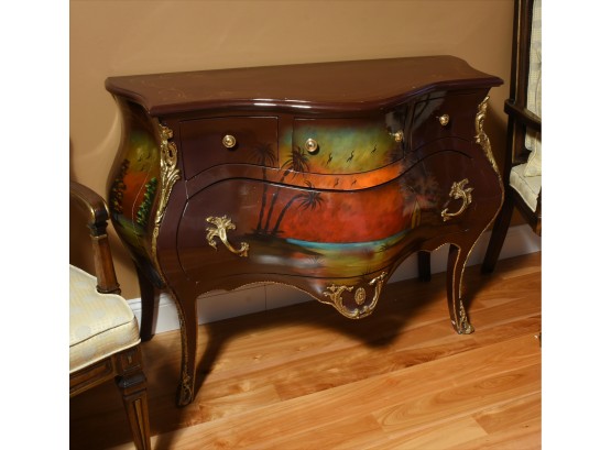 Custom French Style Bombe Chest With Hand Painted Design