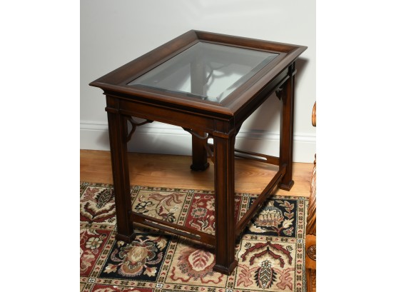 Chippendale Style Cherry And Glass Top Side Table