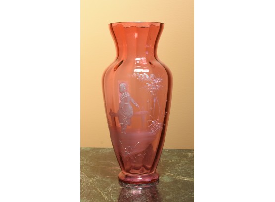Mary Gregory Cranberry Glass Vase