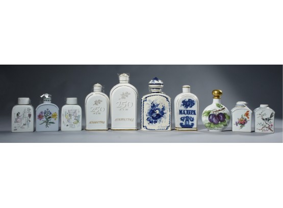 Assorted Porcelain Tea Caddies And Decanters