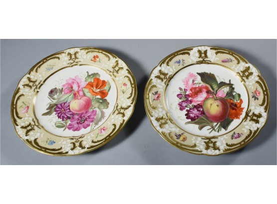 Two Rockingham Hand Painted Porcelain Plates