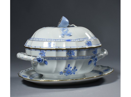 Updated** Fine Herend 'Chinese Bouquet Blue' Tureen With Under Plate