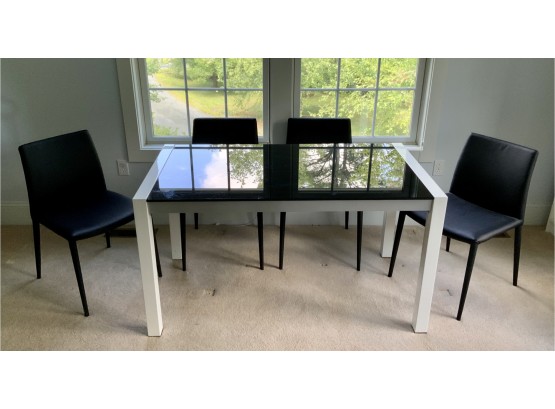 Contemporary Glass And Steel Extending Dining Table And Chairs