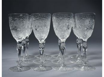 12 Fine Vintage Cut Crystal White Wine Glasses