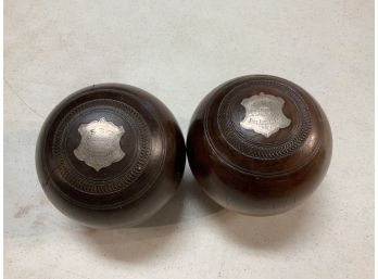 English Trophy Bocce Balls, Inset Plaques From 1885