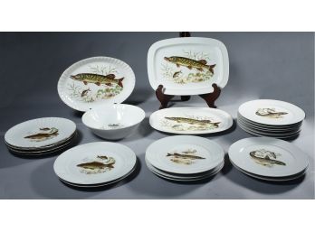 Two Porcelain Fish Sets - Swiss Langenthal Set Along With Other German Set