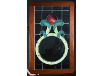 Stained And Leaded Glass Mirror In Cherry Frame