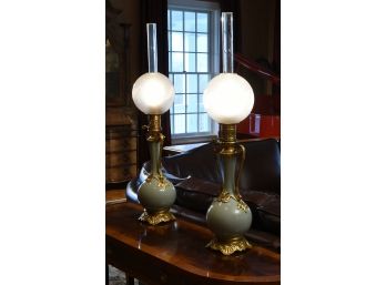 French Dore Gilt Mounted Porcelain Lamps