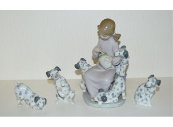 Lladro Figure 'Girl With Dalmatians' & Other Dalmatian Figures