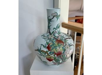 Large 20th C Signed Chinese Porcelain Vase And Wood Pedestal