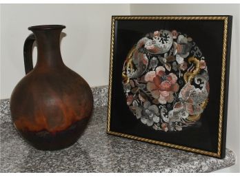Studio Pottery Vessel And Chinese Needlework