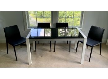 Contemporary Glass And Steel Extending Dining Table And Chairs
