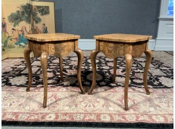 Pair Of Baker French Style Elm Side Tables