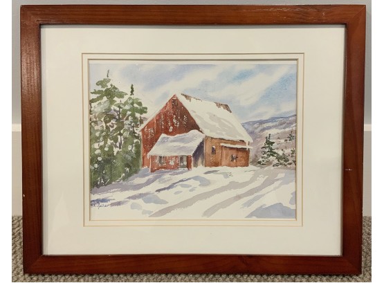 S.C. Zeller, Small Watercolor, Barn In Winter