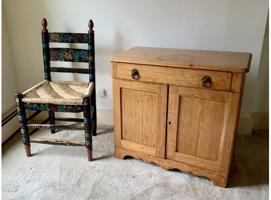 Pine Victorian Commode With A Painted Mexican Chair