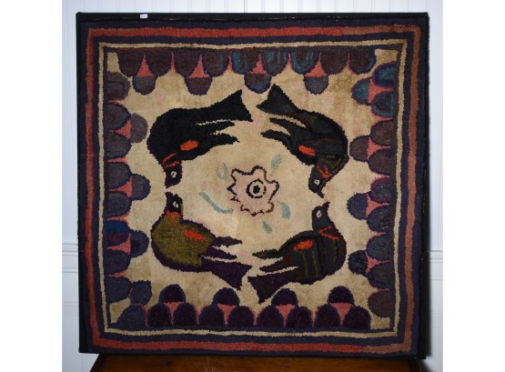 Mounted Hooked Rug, Doves