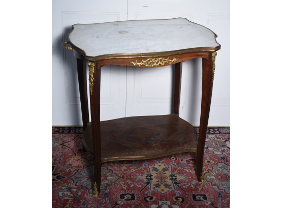 French Style Marble Top Table With Brass Ormolu