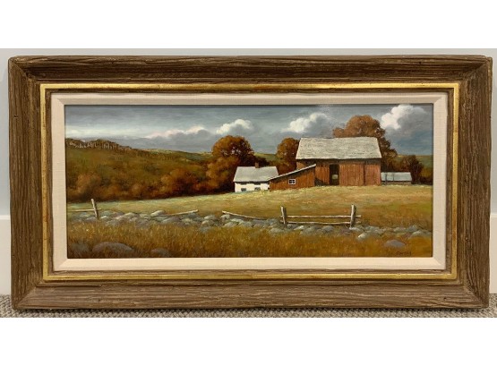 Michael Fratrich, Oil On Masonite, Autumn Barns,