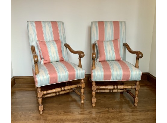 Pr. 20th C. French Style Fruitwood Arm Chairs
