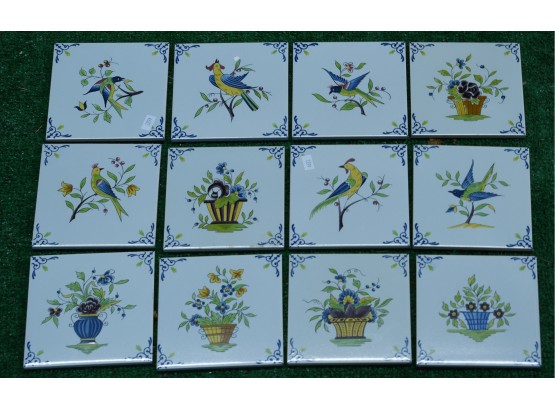 12 Hand Painted Tiles From Holland