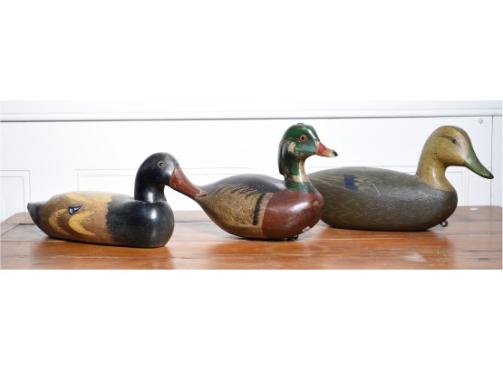 Three Carved Duck Decoys