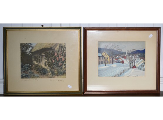 Wallace Nutting Print And A Primitive Winter Scene Painting