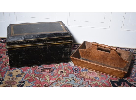 Tin Document Box And Country Cutlery Tray