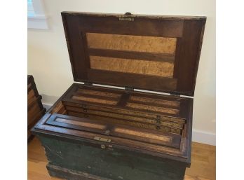 Great Late 19th C. Painted Antique Tool Box With Tools
