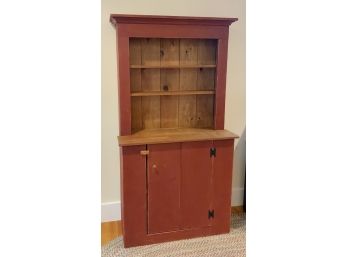 20th C. Country Pine Set Back Cupboard (red)