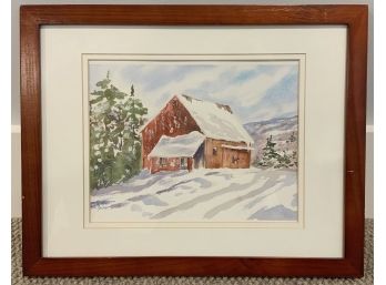 S.C. Zeller, Small Watercolor, Barn In Winter