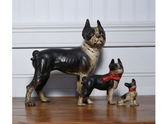 Three Boston Terrier Cast Iron Doorstops