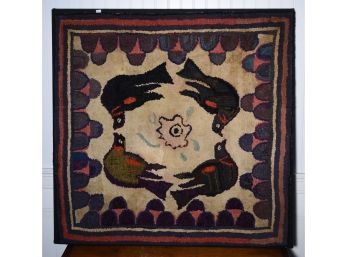 Mounted Hooked Rug, Doves