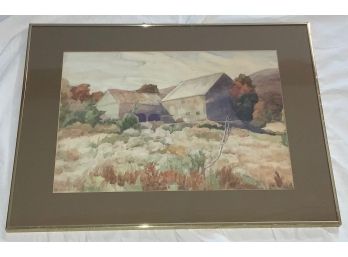 Howard Heath Watercolor, Autumn Barn Scene