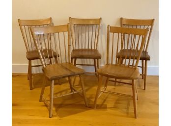 19th C. Country Plank Seat Chairs (5)