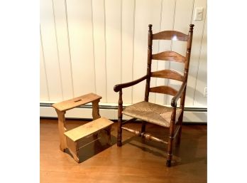18th Century Ladder Back Chair And Step Stool
